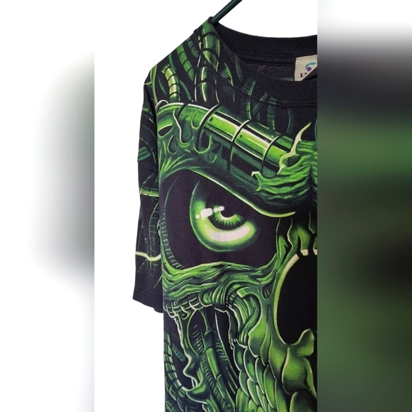Vtg Liquid Blue 1998 | Green Terminator Skull Bone | Travis Scott | 90's vintage - Picture 6 of 14